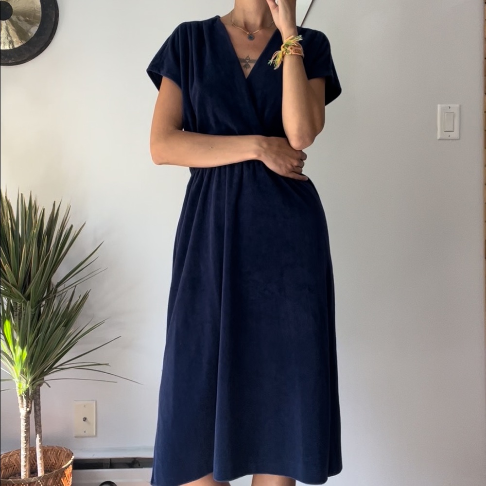 Velour 70s Vintage America Navy Blue Dress